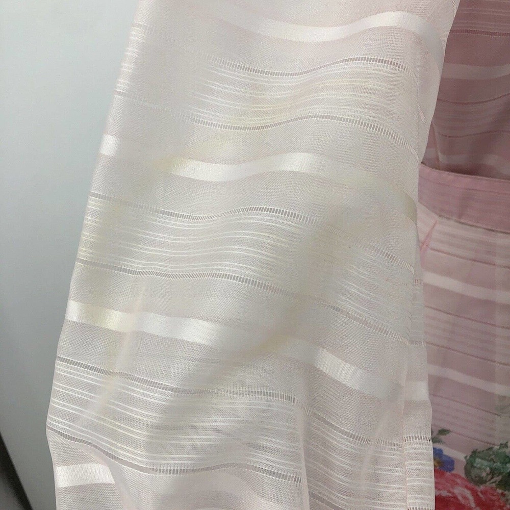 Vintage 60s Pink Stripe Floral Maxi Dress Roses Sheer Layered Mad Men Belted SzS - Picture 11 of 12